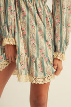 Load image into Gallery viewer, French Floral Lace Smocked Mini Dress - Dusted Olive
