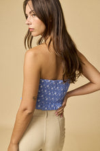 Load image into Gallery viewer, Strapless Embroidered Floral Top - Blue
