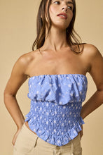 Load image into Gallery viewer, Strapless Embroidered Floral Top - Blue
