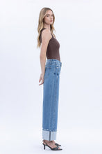 Load image into Gallery viewer, High Rise Wide Leg Cuff Baggy Denim