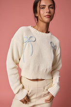 Load image into Gallery viewer, Knit Bow Sweater Top - Cream/Blue
