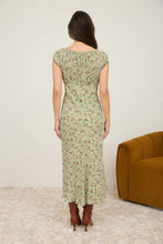 Load image into Gallery viewer, Floral Scoop Neck Ruched Midi Dress - Olive
