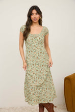 Load image into Gallery viewer, Floral Scoop Neck Ruched Midi Dress - Olive
