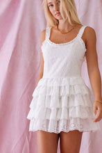Load image into Gallery viewer, Ruffled Eyelet Lace Up Mini Dress - White