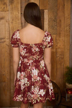 Load image into Gallery viewer, Floral Ruffle Trim Velvet Mini Dress - Burgundy

