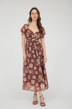 Load image into Gallery viewer, Floral Sweetheart Neck Back Tie Midid Dress- Burgundy
