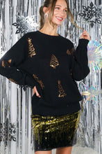 Load image into Gallery viewer, Gold Tree Sequin Accent Sweater - Black

