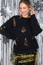 Load image into Gallery viewer, Gold Tree Sequin Accent Sweater - Black

