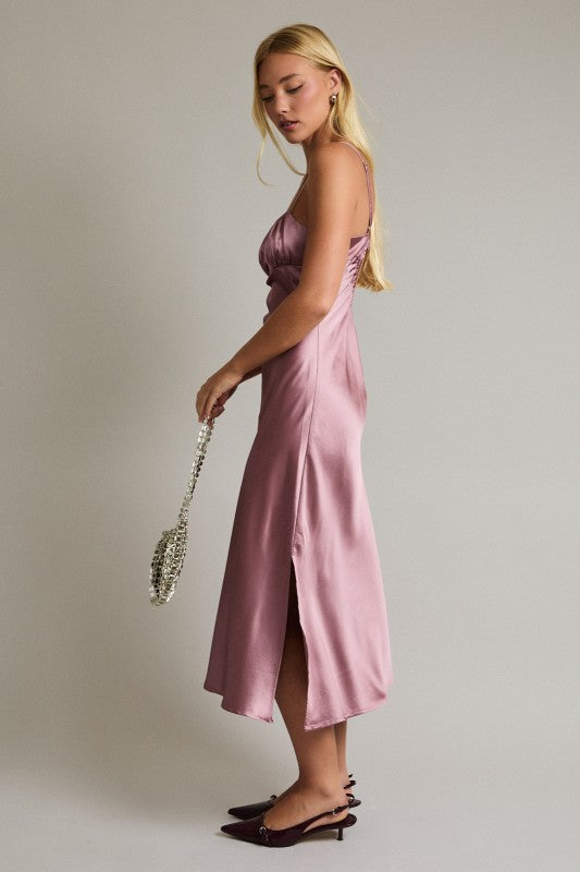 mauve satin slip dress Dusty Mauve Satin Dress