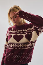 Load image into Gallery viewer, Heart Knit Fair Isle Sweater- Butgundy Cream
