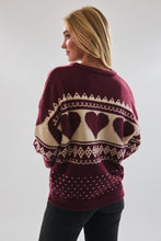 Load image into Gallery viewer, Heart Knit Fair Isle Sweater- Butgundy Cream
