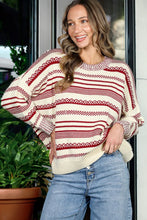 Load image into Gallery viewer, Crewneck Patterned Striped Sweater - Burgundy

