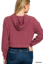 Load image into Gallery viewer, Ribbed Cropped Hoodie Pullover - Burgundy

