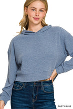 Load image into Gallery viewer, Ribbed Cropped Hoodie Pullover - Dusty Blue
