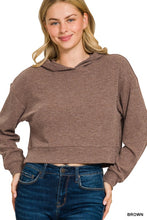 Load image into Gallery viewer, Ribbed Cropped Hoodie Pullover - Brown
