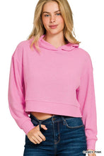Load image into Gallery viewer, Ribbed Cropped Hoodie Pullover - Pink
