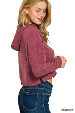 Load image into Gallery viewer, Ribbed Cropped Hoodie Pullover - Burgundy
