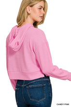 Load image into Gallery viewer, Ribbed Cropped Hoodie Pullover - Pink
