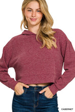 Load image into Gallery viewer, Ribbed Cropped Hoodie Pullover - Burgundy
