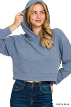 Load image into Gallery viewer, Ribbed Cropped Hoodie Pullover - Dusty Blue
