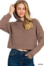 Load image into Gallery viewer, Ribbed Cropped Hoodie Pullover - Brown
