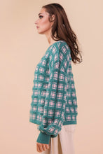 Load image into Gallery viewer, Oversized Yarn Checker Sweater - Forest/Pink
