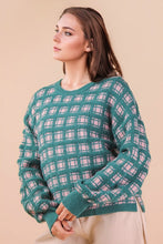 Load image into Gallery viewer, Oversized Yarn Checker Sweater - Forest/Pink