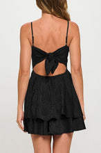Load image into Gallery viewer, Jacquard Satin Tie Back Mini Dress - Black