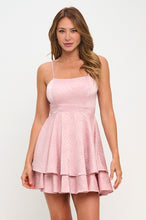 Load image into Gallery viewer, Jacquard Satin Tie Back Mini Dress - Pink