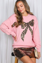 Load image into Gallery viewer, Oversized Bow Sequin Crew Neck Sweater - Pink

