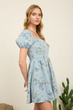 Load image into Gallery viewer, Floral Denim Puff Sleeve Mini Dress