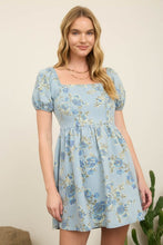 Load image into Gallery viewer, Floral Denim Puff Sleeve Mini Dress