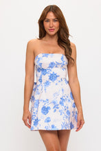 Load image into Gallery viewer, Strapless Bow Back Floral Mini Dress - Blue