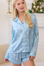 Load image into Gallery viewer, Blue Bow Ribbon Satin Pajama Set
