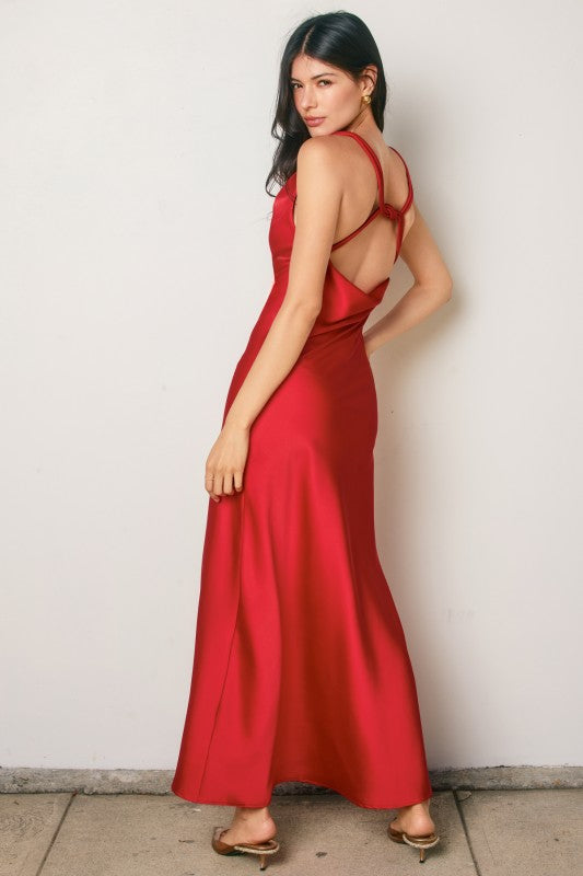 Cord Strap Back Holiday Maxi Dress