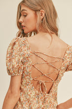 Load image into Gallery viewer, **Puff Sleeve Mini Dress w/Lace Up Back - Orange/Lilac