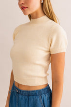Load image into Gallery viewer, **Mock Neck Puff Short Sleeve Knit Top - Cream