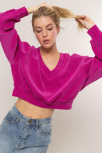 Load image into Gallery viewer, Relaxed Rib Knit V-Neck Sweater - Raspberry Pink
