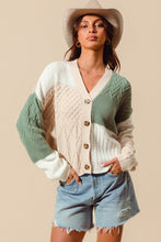 Load image into Gallery viewer, Multi-Pattern Colorblock Cardigan - Oatmeal Sage
