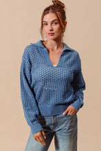 Load image into Gallery viewer, Open Knit Polo Sweater - Denim
