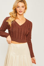 Load image into Gallery viewer, Cropped Cable Knit Sweater - Cafe