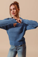 Load image into Gallery viewer, Open Knit Polo Sweater - Denim
