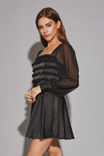 Load image into Gallery viewer, Satin Squareneck Ruffle Dress - Black
