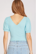 Load image into Gallery viewer, *Puff Short Sleeve Ribbed Top - Light Blue