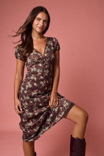 Load image into Gallery viewer, Floral Puff Sleeve Midi Dress - Brown
