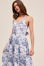 Load image into Gallery viewer, Floral Lined Dress BackBow Ribbon Tie - Bue