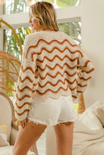 Load image into Gallery viewer, Wavy Striped Knit V-Neck Sweater - Oatmeal / Cinnamon
