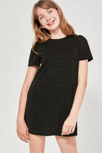 Load image into Gallery viewer, Puff Sleeve Glitter Dress Black - Youth
