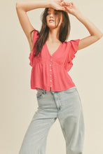 Load image into Gallery viewer, Button Front Flutter Sleeve Top Pink