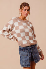 Load image into Gallery viewer, Loose FIt Checkered Knit Sweater - Taupe/Ivory
